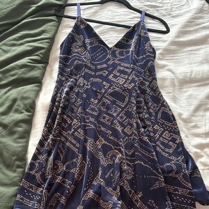 Navy Blue Dress with Gold marauders map pattern- Harry Potter
